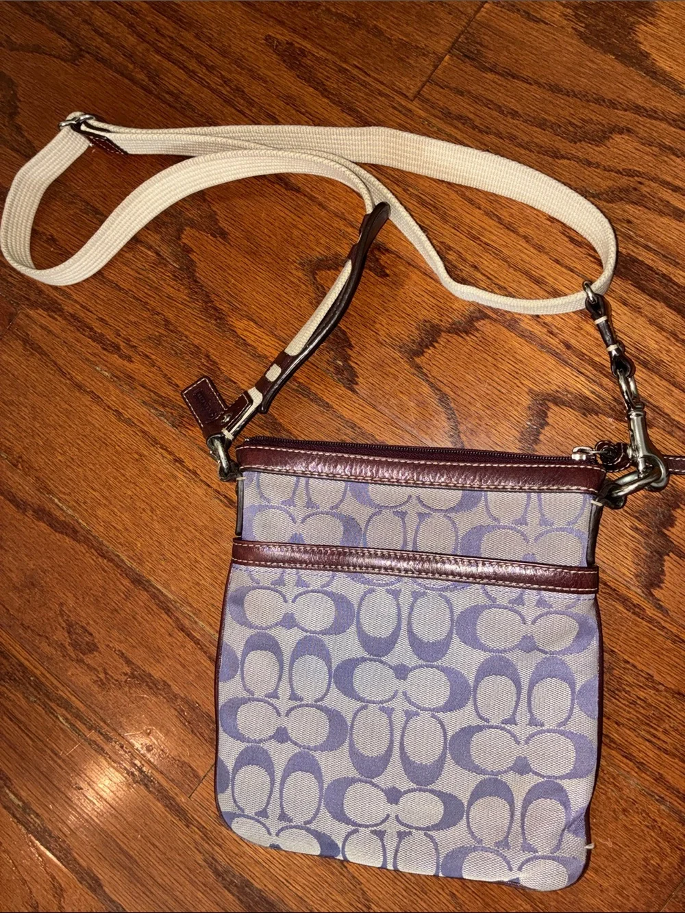 Y2K Coach Purple Logo Signature Crossbody Beige and Brown with Stud Accents